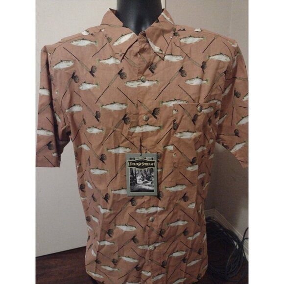 Field & Stream Other - NWT New Field & Stream Long Sleeve Button Shirt Large L Fish Print Orange